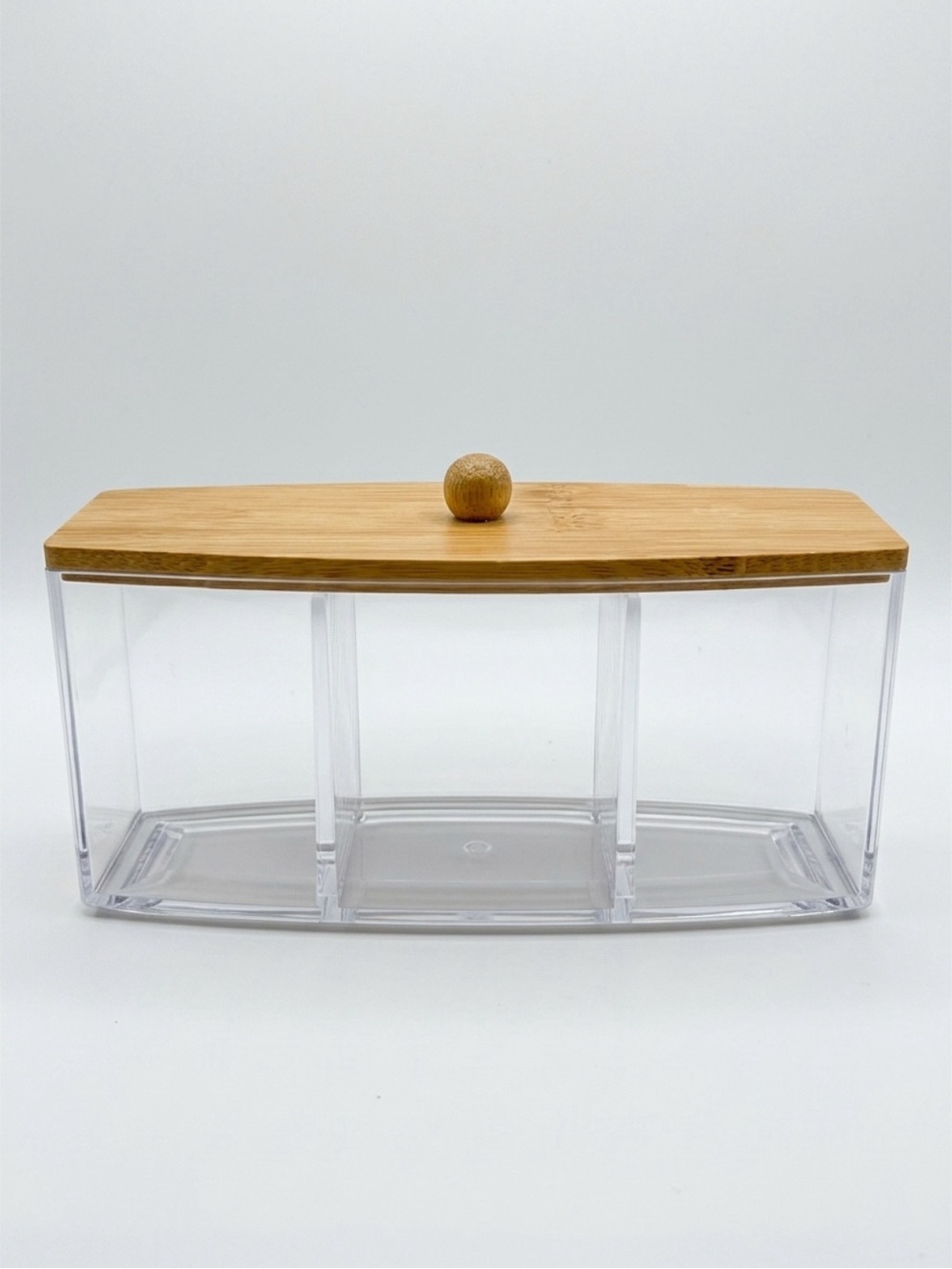 Bamboo Lid Triple Compartment Bathroom Organizer - Clear
